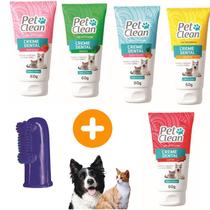 Kit Creme Dental + Escova Dedeira para Cães Gato Pet Clean