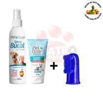 Kit Creme Dental Escova Dedeira Spray Bucal para caes e gatos Pet Clean Sabor Tutti Frutti