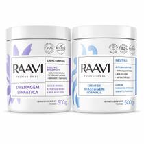 kit creme drenagem linfática + creme massagem raavi 500gr