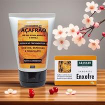 Kit Creme Esfoliante de Açafrão Com Sabonete de Enxofre - Foliculite, Clareamento, Trata Acne, Espin
