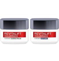 Kit Creme Facial Anti-idade L'Oréal Paris Revitalift Hialurônico Noturno + Diurno FPS 20, 49g - L'Oreal Paris