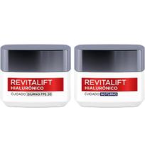 Kit Creme Facial Anti-idade L'Oréal Paris Revitalift Hialurônico Noturno + Diurno FPS 20, 49g