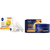 Kit Creme Facial Antissinais Dia e Noite Q10 Energy 50g Vitamina C e E Pele Iluminada Revitalizante 3x Antioxidantes
