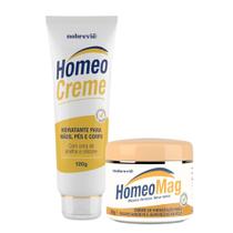 Kit Creme Hidratação Cera Abelha HomeoCreme e Creme Homeo Mag Pés Ressecados Nobrevie
