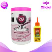 Kit Creme para pentear Ácido Glicólico Natuhair + Reparador de Pontas Óleo de Rícino 60ml