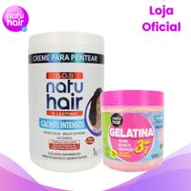 Kit Creme para pentear Cachos Intensos 1 Kg + Gelatina modeladora de cachos S.O.S 3 em 1 Natuhair 500g