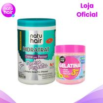Kit Creme para Pentear Cachos Perfeitos 1kg + Gelatina 3 em 1 Modeladora de Cachos Natuhair 500g
