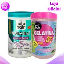 Kit Creme para Pentear Cachos Perfeitos + Gelatina modeladora de cachos 3 em 1 Natuhair 1 KG