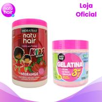 Kit Creme para Pentear Natuhair Kids Morango 1kg Gelatina 3 em 1 500g