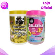 Kit Creme para Pentear O Poder dos Óleos + Gelatina modeladora de cachos 3 em 1 Natuhair 1 KG