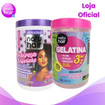 Kit Creme para Pentear Poderosa Definição + Gelatina modeladora de cachos 3 em 1 Natuhair 1 KG