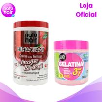 kit Creme Para Pentear Vinagre De Maçã + Gelatina 3 em 1 500g