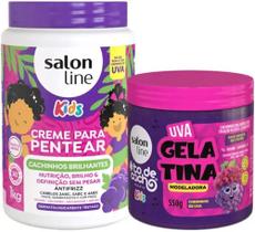 kit Creme pentear e gelatina cachinhos cheirinho de uva salon line