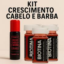Kit Crescimento Cabelo e Barba 1 Tônico Alecrim e Jaborandi + 3 Ampolas de Biotina Dermabe