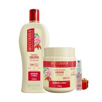 Kit Crespos 1 Shampoo 1 Banho 500ml Bio Extratus + Presente Lourre 15ml
