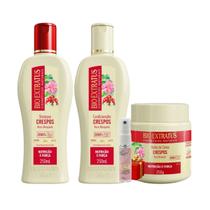 Kit Crespos 1 Shampoo 1 Condicionador 1 Banho 250ml Bio Extratus + Presente Lourre 15ml