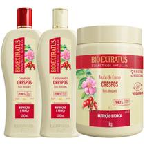 Kit Crespos 1 Shampoo 1 Condicionador 500ml 1 Banho 1kg Bio Extratus