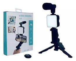 Kit Criação de Video Vlog 4 em 1 Microfone Led Tripé e Suporte - Controle Remoto Bluetooth AY-49