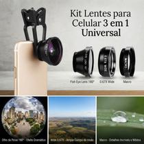 Kit Criador De Conteúdo Lentes Celular 3 em 1 Olho De Peixe Macro