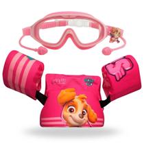 Kit Criança Boia e Colete SalvaVidas Óculos Natação Infantil Piscina e Praia Patrulha Canina