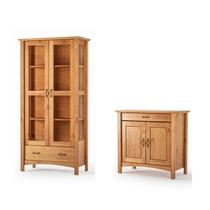 Kit Cristaleira 02 Portas e Gaveta com Pé e Aparador Buffet 93,0 cm Bella 02 Portas e 01 Gaveta Móveis MPO