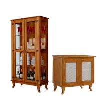 Kit Cristaleira Alta com Buffet Madeira Maciça Acabamento Premium para Sala Vintage Retrô Castanho Kit Cristaleira Alta com Buffet Madeira Maciça Acabamento Premium para Sala Vintage Retrô Castanho