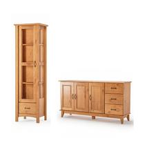 Kit Cristaleira Bella 01 Porta 1220 Com Pé e Buffet Aparador Madeira Maciça 3 Portas 3 Gavetas Móveis MPO