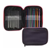 Kit Crochê Com Estojo 22 Agulhas De Metal DIY Rosa Kit Crochê Com Estojo 22 Agulhas De Metal DIY Rosa