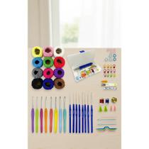 Kit Crochê Completo 16 Agulhas + 12 Linhas Algodão