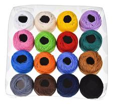 Kit Crochê Completo 16 Rolos De Linhas De Algodão Colorida