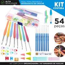 Kit Crochê e Costura Completo 54 Peças com Agulhas, Acessórios e Caixa Organizadora Multiuso