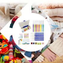 Kit Croche e Trico Completo 8 Agulhas Cabo Soft Emborrachado + 8 Agulha Cabo Plástico + Acessorios