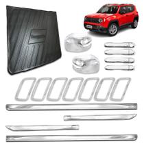 Kit Cromado Completo para Renegade 2019 a 2021 Friso Lateral Xtreme Protetor de PortaMalas Apliques para Grade, Maçanetas com Keyless 4 Porta