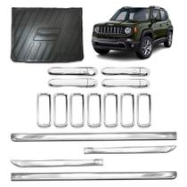 Kit Cromado Jeep Renegade 2015 a 2018 Friso Lateral Largo Maçanetas p/ Keyless Aplique Grade Frontal Protetor PortaMalas 4 Portas Kit Cromado Jeep Renegade 2015 a 2018 Friso Lateral Largo Maçanetas p/ Keyless Aplique Grade Frontal Protetor PortaMalas 4 Portas