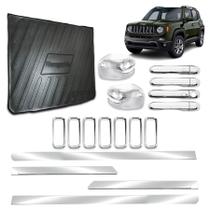 Kit Cromado Jeep Renegade 2015 a 2018 Frisos Laterais, Maçanetas Keyless, Retrovisores Pisca, Protetor de PortaMalas e Grade Dianteira