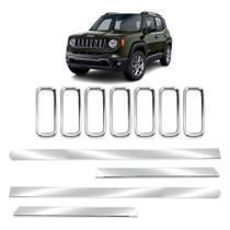 Kit Cromado Jeep Renegade 2022 2023 2024 Grade Frontal e Friso Lateral Largo