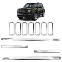 Kit Cromado Jeep Renegade 2022 a 2024 Friso Lateral Slim Inferior e Aplique de Grade Dianteira