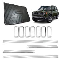 Kit Cromado para Jeep Renegade 2019 a 2021 Friso Lateral Largo, Protetor de PortaMalas e Aplique de Grade Dianteira Kit Cromado para Jeep Renegade 2019 a 2021 Friso Lateral Largo, Protetor de PortaMalas e Aplique de Grade Dianteira