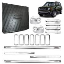 Kit Cromado Premium Jeep Renegade 2015 a 2018 Friso Largo, Maçaneta Keyless, Retrovisor com Pisca, Grade Dianteira e Protetor PortaMalas 4 Portas Kit Cromado Premium Jeep Renegade 2015 a 2018 Friso Largo, Maçaneta Keyless, Retrovisor com Pisca, Grade Dianteira e Protetor PortaMalas 4 Portas