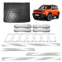Kit Cromado Renegade 2022 a 2024 Maçaneta 4 Portas Friso Lateral Largo Grade Dianteira Bandeja PortaMalas