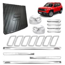 Kit Cromado Slim para Renegade 2019 a 2021 Friso Lateral Slim Protetor de PortaMalas Apliques para Grade, Maçanetas com Keyless 4 Portas e Re Kit Cromado Slim para Renegade 2019 a 2021 Friso Lateral Slim Protetor de PortaMalas Apliques para Grade, Maçanetas com Keyless 4 Portas e Re