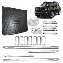 Kit Cromado XTreme Jeep Renegade 2015 a 2018 Friso Lateral, Maçaneta Keyless, Retrovisor com Pisca, Protetor PortaMalas e Grade Dianteira 4 Portas