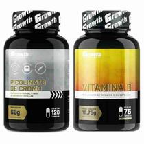 Kit Cromo Picolinato 120 Caps + Vitamina D 75 Caps Growth - Growth Supplements