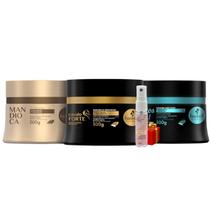 Kit Cronograma Cabelos Cacheados Cavalo Forte + Mandioca + Cachos Sim 300ml + Presente Lourre 15ml