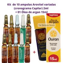 Kit Cronograma capilar 10 ampolas 2ml variadas + 1 Óleo de argan Ouran 15ml