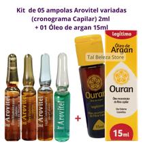 Kit Cronograma capilar 5 ampolas 2ml variadas + 1 Óleo de argan Ouran 15ml