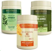 Kit cronograma capilar Bioextratus 1kg 3 máscaras (Jaborandi, Pós química, mel)