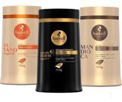 Kit Cronograma Capilar Haskell Cabelos Danificados Máscara Mandioca Hidratação, Cavalo Forte Reconstrução, Tutano 900g