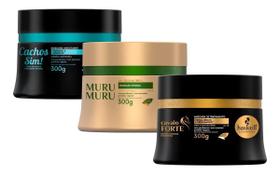 Kit Cronograma Capilar para Cabelos Crespos Máscara Murumuru Hidratação, Cavalo Forte Reconstrução, Cachos Sim Nutrição