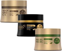 Kit Cronograma Capilar para Cabelos Ressecados Máscara Mandioca Hidratação, Cavalo Forte Reconstrução, Murumuru Nutrição
